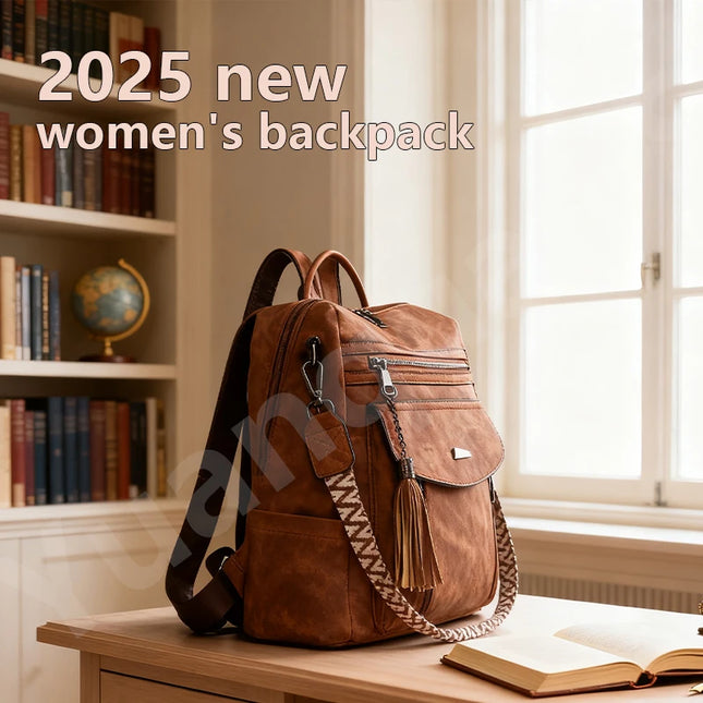 Retro Damen Lederrucksack – Groß, Wasserdicht & Diebstahlsicher