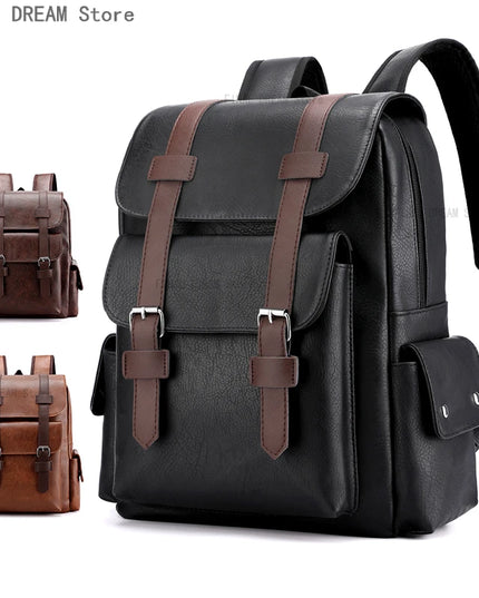 Vintage Lederrucksack mit Schnallen – Groß & Robust für Reisen