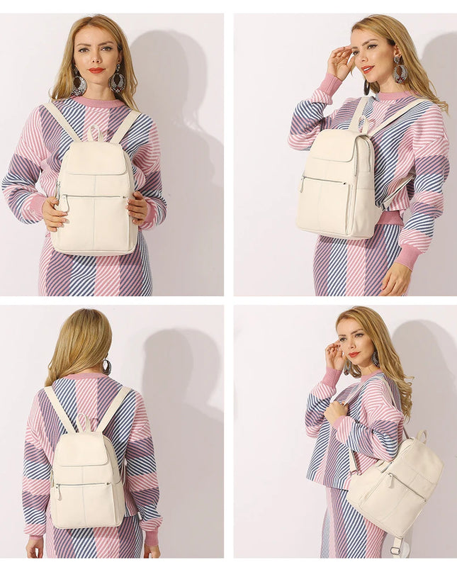 Damen Lederrucksack Schwarz Weiß mit Diebstahlschutz – Groß & Stylish