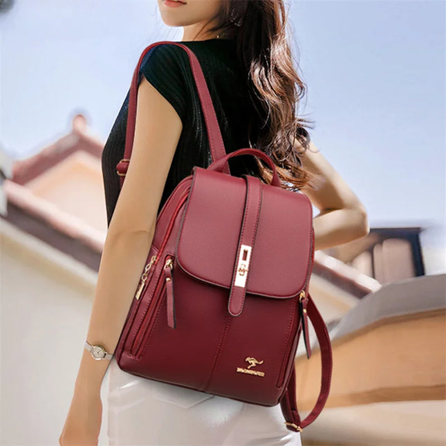 Schwarzer Lederrucksack für Damen – Vintage Stil & Alltagsbegleiter