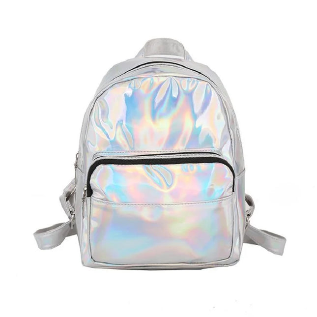 Glänzender Laser Lederrucksack Silber für Schule & Freizeit