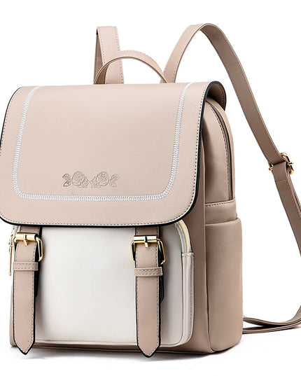 Leder Rucksack mit Klappe & Reißverschluss – Zweifarbig & Lässig