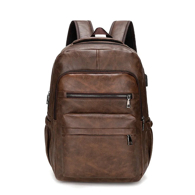 Leder-Rucksack für Herren mit USB-Ladefunktion und Laptopfach