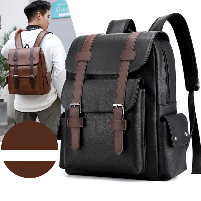 Leder Rucksack für Herren | Großer Laptop-Rucksack Schwarz/Braun