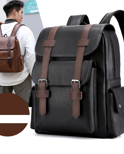 Lederrucksack für Herren & Jugendliche – Robust, Laptopfach, Schwarz/Braun
