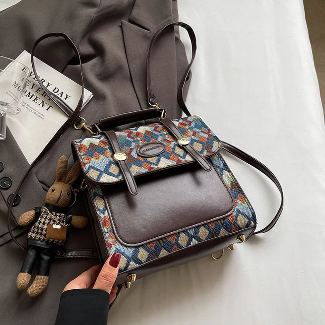 Vintage Rucksack aus Kunstleder mit Steppmuster
