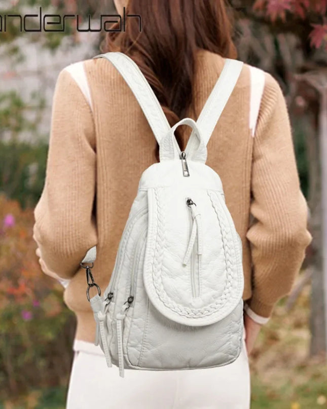 Kleiner weißer Lederrucksack für Damen – Weiches Leder & viele Fächer