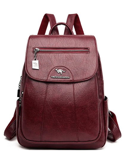 Schwarzer Lederrucksack für Damen - Weich, Groß für Schule & Freizeit