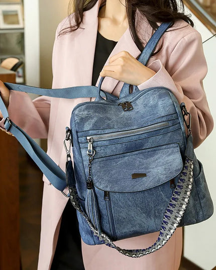 Retro Leder Rucksack Damen – Groß, Wasserfest & Diebstahlsicher