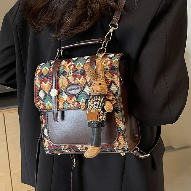 Vintage Lederrucksack im Brit-Stil | Rautenmuster für Alltag & Reise
