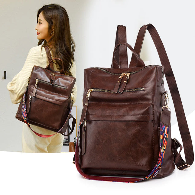 Eleganter Damen Leder Rucksack – Vielseitig für Schule & Freizeit