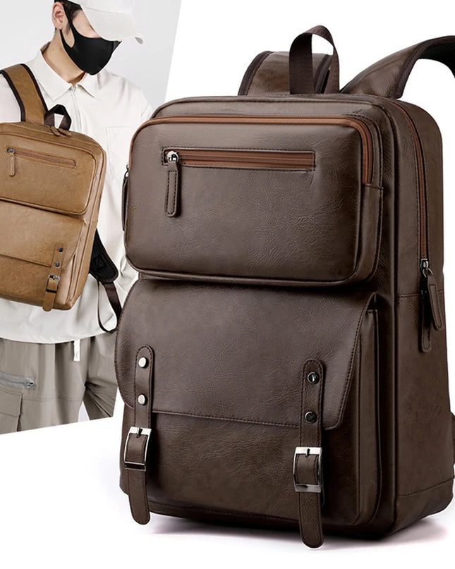 Lederrucksack für Herren & Jungen - Laptopfach - Schwarz & Braun