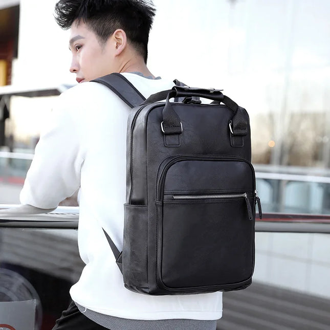 Schwarzer Leder Rucksack für Laptop (15.6 Zoll) & Arbeit
