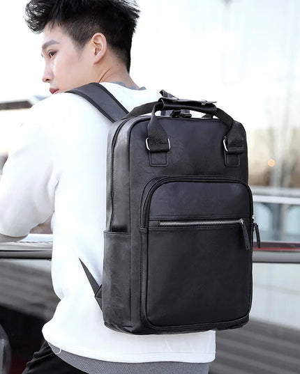 Schwarzer Rucksack in Leder-Optik für 15.6" Laptop & Business