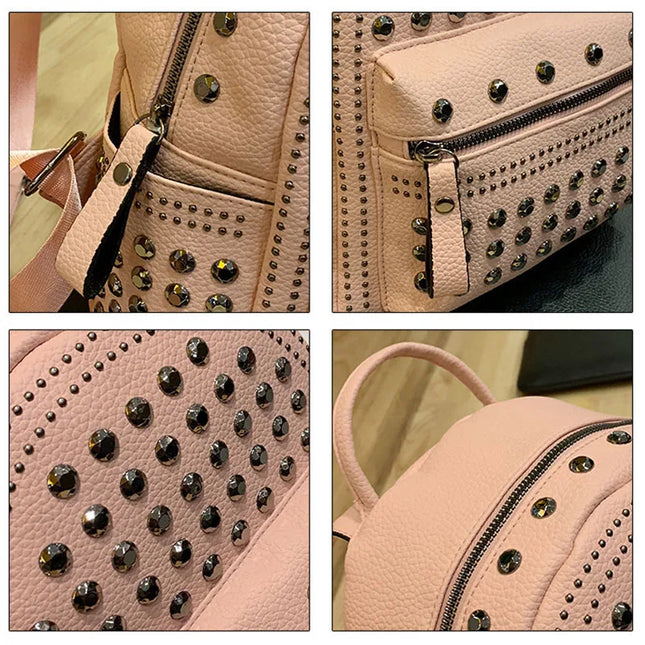 Damen Leder Rucksack Schwarz – Klein, Nieten, Alltag & Reise