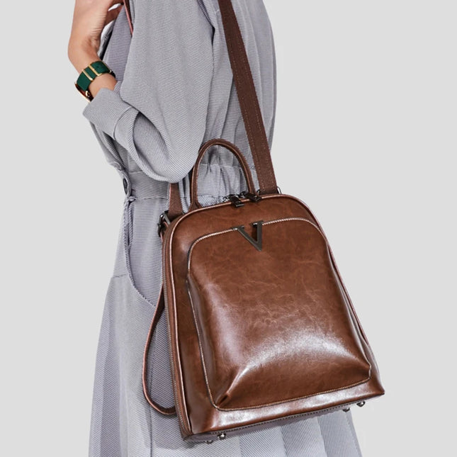 Damen Leder Rucksack: Umhängetasche & Daypack aus echtem Öl-Wachs-Leder