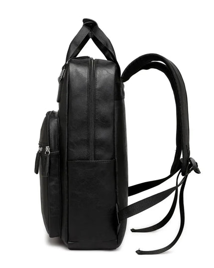 Schwarzer Leder Rucksack für Laptop (15.6 Zoll) & Arbeit