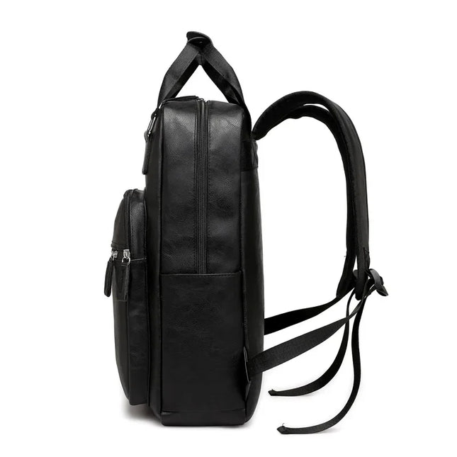Schwarzer Rucksack in Leder-Optik für 15.6" Laptop & Business