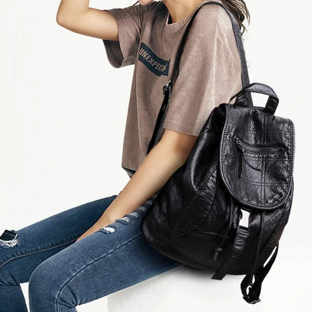 Weicher Leder Rucksack für Damen – Groß, Schwarz & Vielseitig