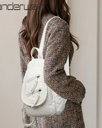 Kleiner weißer Lederrucksack für Damen – Weiches Leder & viele Fächer