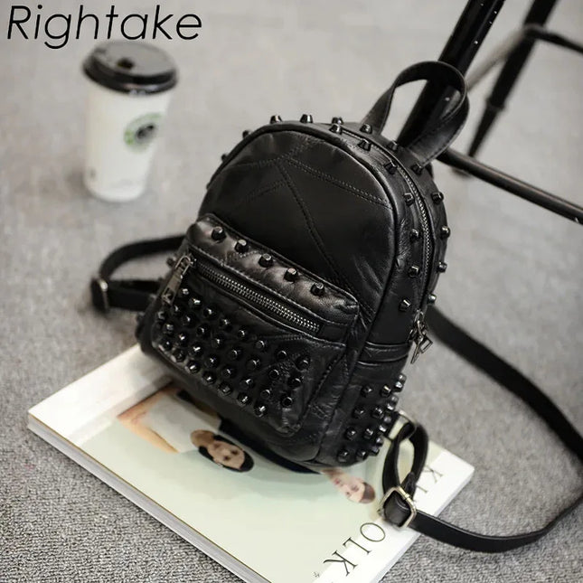 Kleiner schwarzer Lederrucksack für Damen – Alltag, Schule, Reise