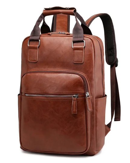 Schwarzer PU-Leder Rucksack für Arbeit & Schule | 15.6" Laptopfach