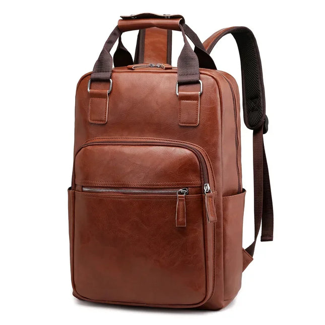 Schwarzer PU-Leder Rucksack für Arbeit & Schule | 15.6" Laptopfach