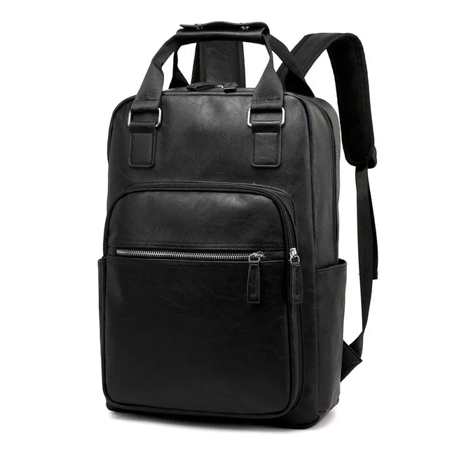 Schwarzer PU Leder Rucksack – Wasserfest für 15.6 Zoll Laptop