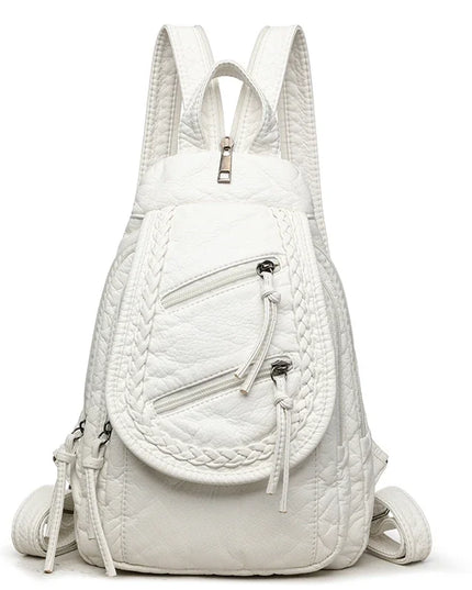 Kleiner Leder Rucksack Damen – Weiß mit vielen Fächern