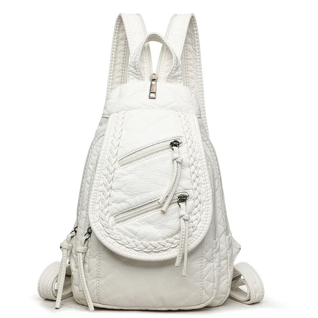 Kleiner Leder Rucksack Damen – Weiß mit vielen Fächern