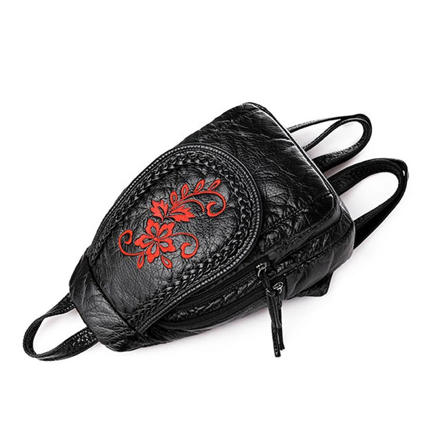 Damen Rucksack aus PU-Leder: Klein, weich & bestickt für unterwegs