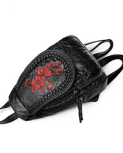 Eleganter Damen Lederrucksack - Klein, weich & bestickt für unterwegs