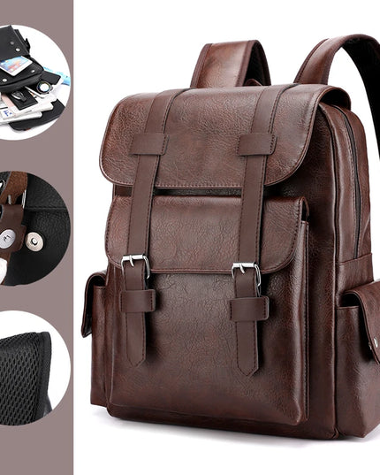 Robuster Lederrucksack für Herren & Teenager – Laptop-Fach
