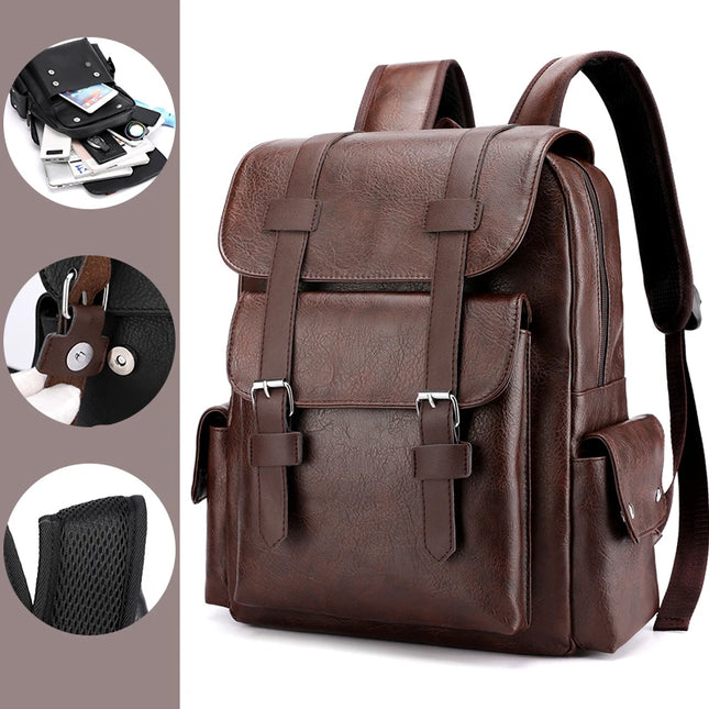 Leder Rucksack für Herren | Großer Laptop-Rucksack Schwarz/Braun