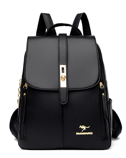 Schwarzer Leder Rucksack für Damen – Vintage Stil für Alltag & Schule