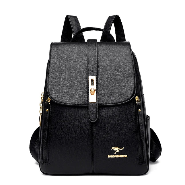 Schwarzer Leder Rucksack für Damen – Vintage Stil für Alltag & Schule