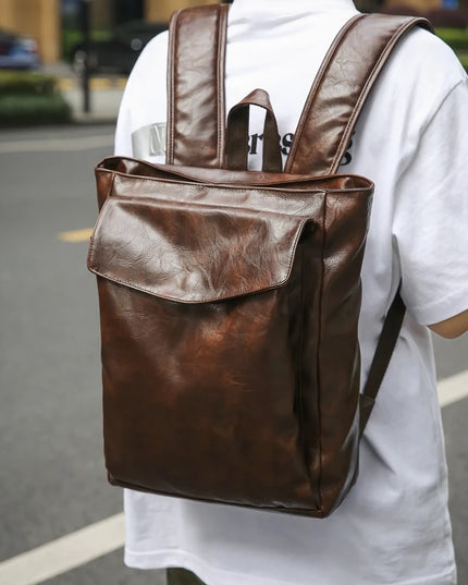 Großer Vintage Leder Rucksack für Damen – Grün, Y2K Style für Reise & Schule