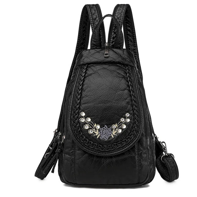 Kleiner Leder Rucksack für Damen – Bestickter Reisebegleiter