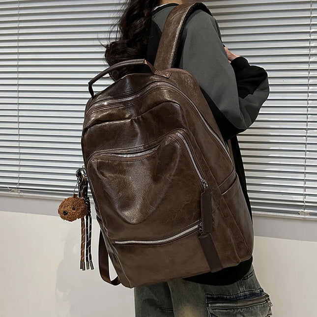 Retro Lederrucksack für Damen – Groß, Reise & Laptopfach