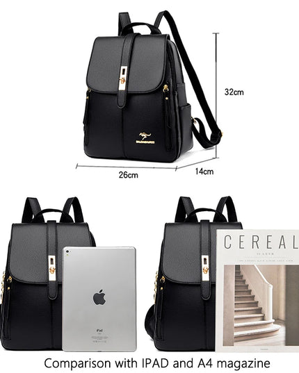 Schwarzer Lederrucksack für Damen – Vintage Stil & Alltagsbegleiter