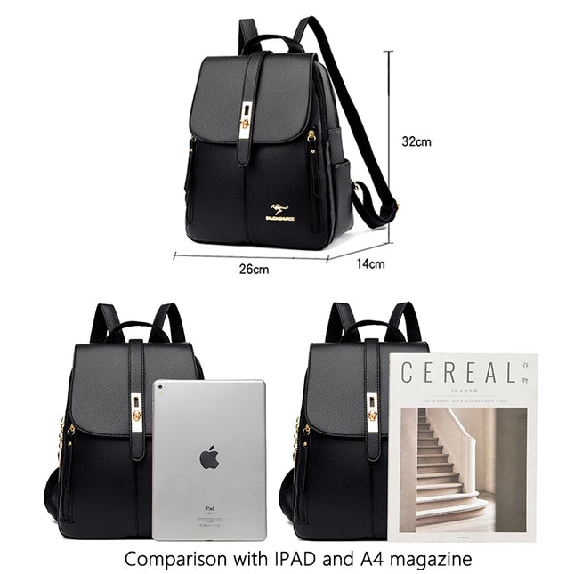 Schwarzer Lederrucksack für Damen – Vintage Stil & Alltagsbegleiter