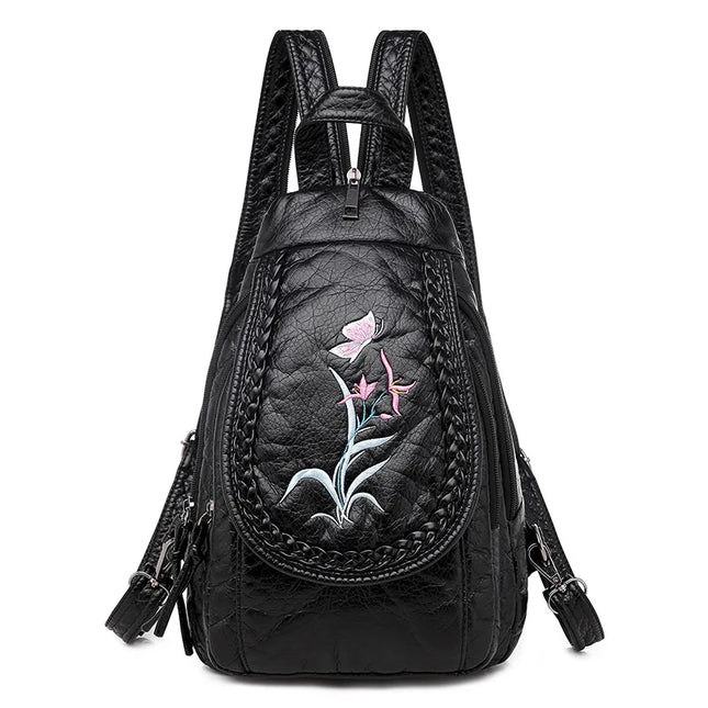 Damen Leder Rucksack: Klein, weich & bestickt für Reisen