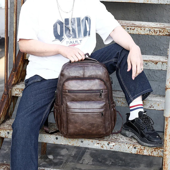 Lederrucksack Herren – Großer Laptop-Rucksack mit USB-Port
