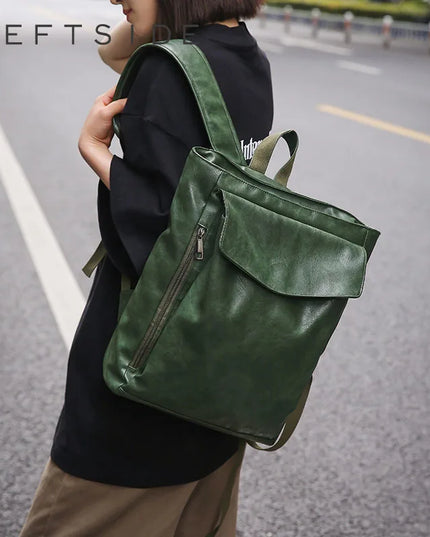 Großer Vintage Leder Rucksack für Damen – Grün, Y2K Style für Reise & Schule