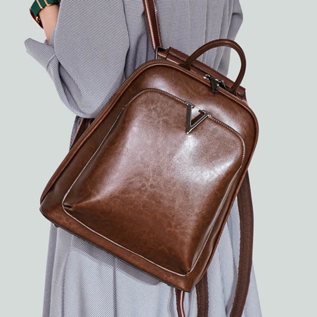 Damen Leder Rucksack: Umhängetasche & Daypack aus echtem Öl-Wachs-Leder