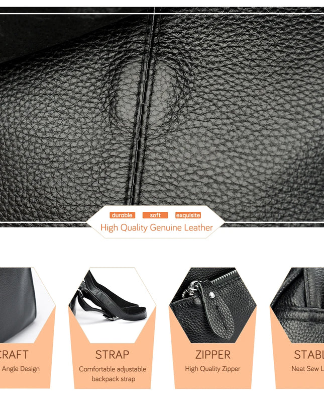 Stylischer Damen Lederrucksack Schwarz-Weiß mit Diebstahlschutz