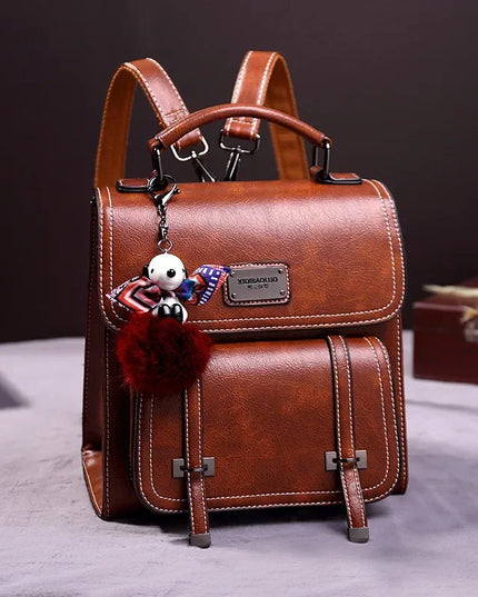Kleiner Damen Leder Rucksack Vintage – Braun & Schwarz Wasserdicht
