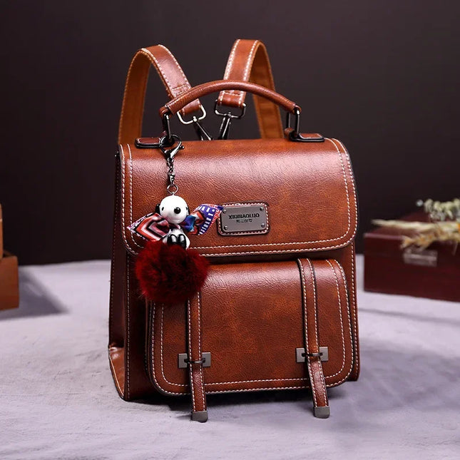 Kleiner Damen Leder Rucksack Vintage – Braun & Schwarz Wasserdicht