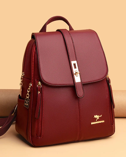 Schwarzer Leder Rucksack für Damen – Vintage Stil für Alltag & Schule