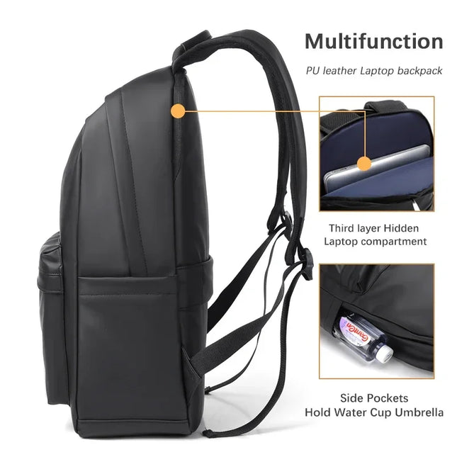 Schwarzer Lederrucksack für Herren | Laptop & Schule